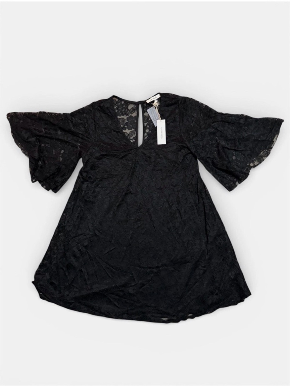 Francesca’s Black Lace Dress Small V- Neck Keyhole Back Whimsigoth Fairy NWT